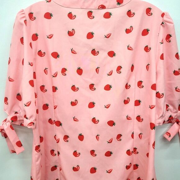 Strawberry Vintage Style Puff Sleeve Blouse Belle Poque V Neck Puff Sleeve - Picture 10 of 12